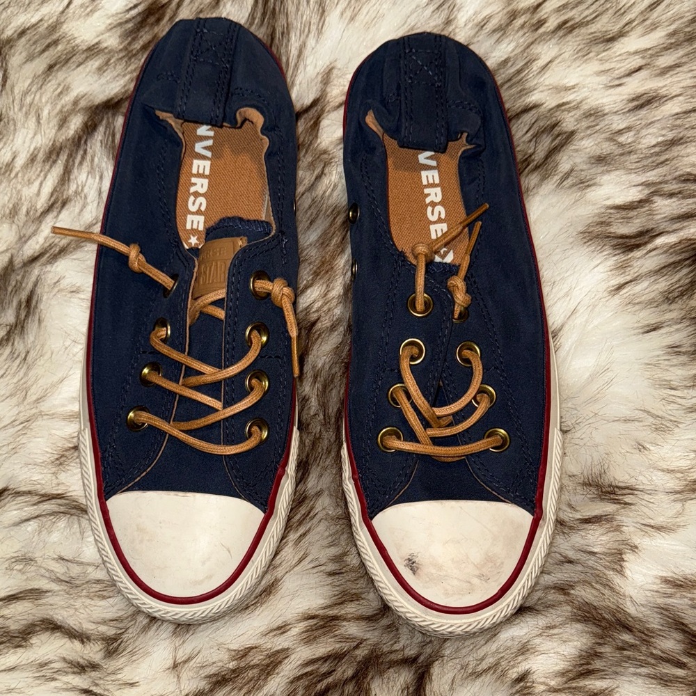 Converse Dark Blue Canvas Sneakers with Tan Laces - Picture 2 of 8